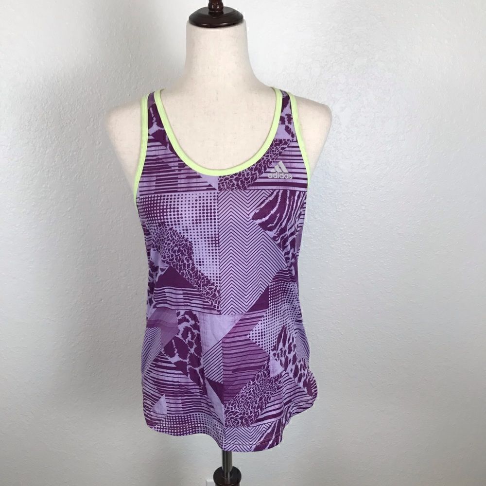 Adidas climalite purple& bright neon abstract animal print racerback tank top S*